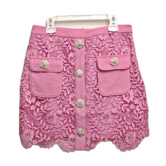 Self-Portrait Dresses & Skirts - NEW Self-Portrait Pink Rose Lace Mini Skirt Diamanté Floral Feminine Sz US4 US6